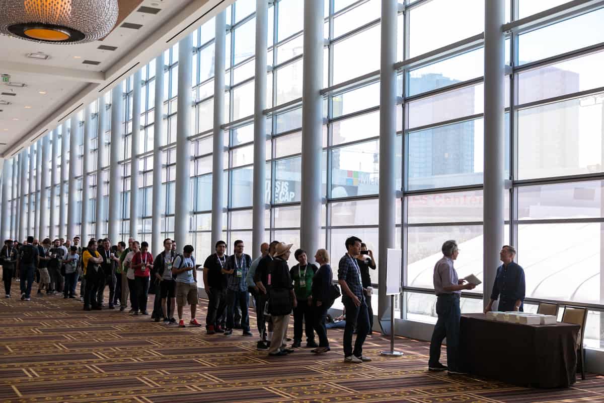 People lined up to have their book signed