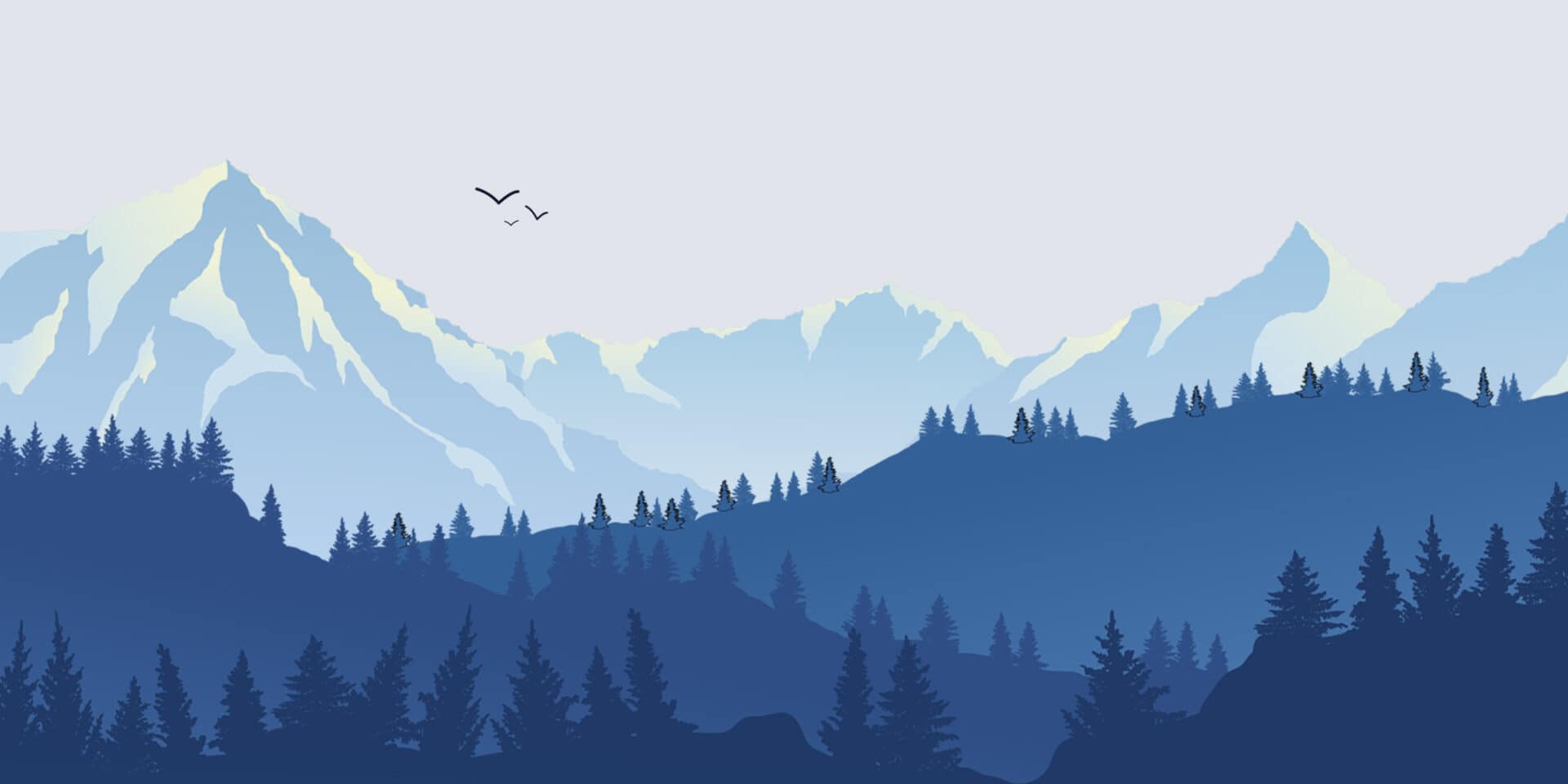 illustration of mountains in shades of blue