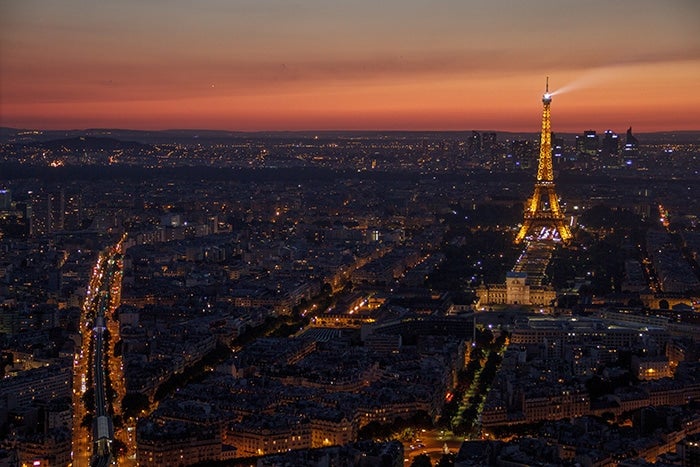 bird's eye view of Paris in the evening.