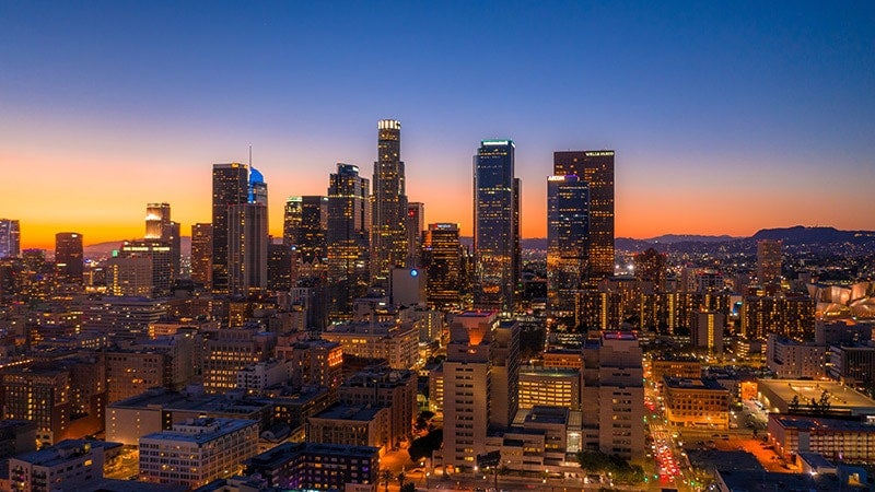 The city of Los Angeles at sunset