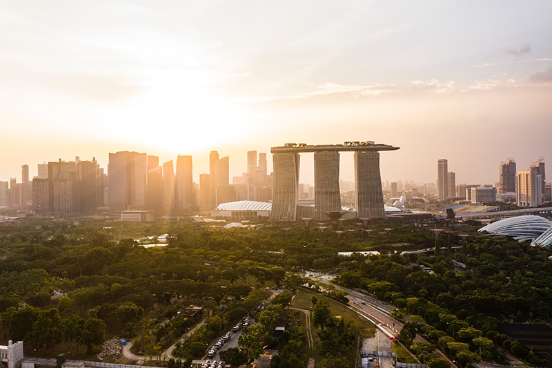 Skyline of Singapore in the sunlight.