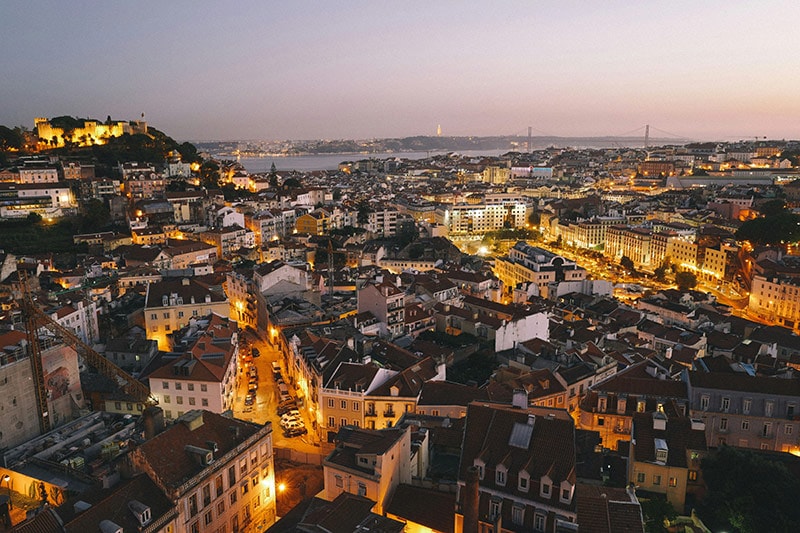 An overhead view of the city of Lisbon, Portugal.