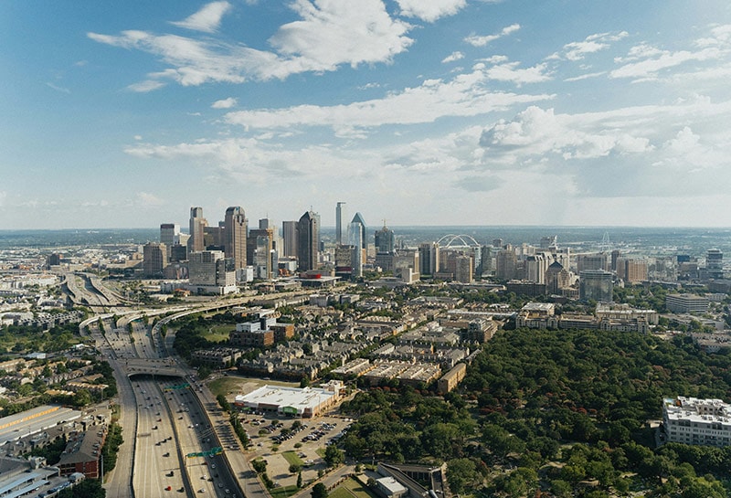 Aerial image of the city of Dallas, Texas during the day.