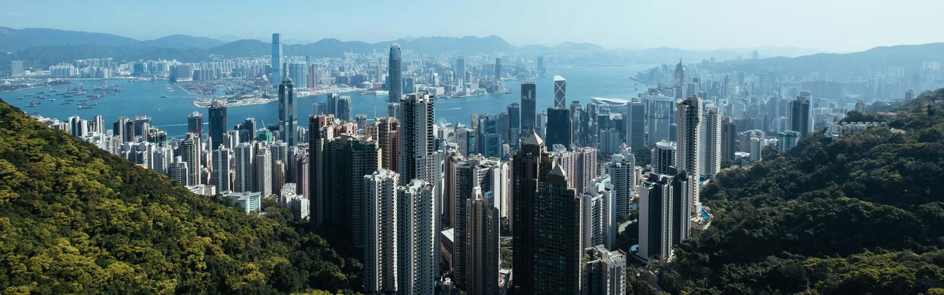An aerial view of the city of Hong Kong