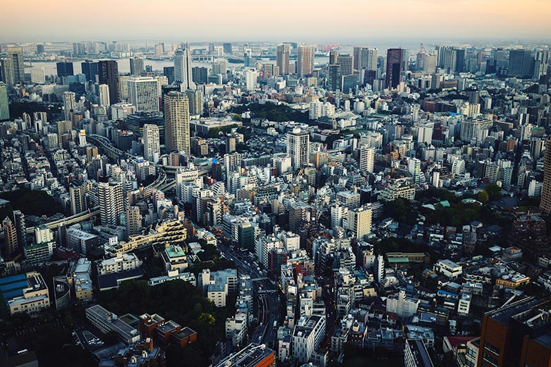 An aerial view of Tokyo, Japan during the daytime.
