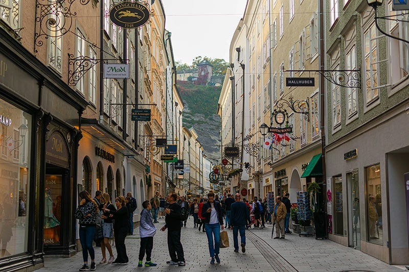 People on a city street in Salzburg