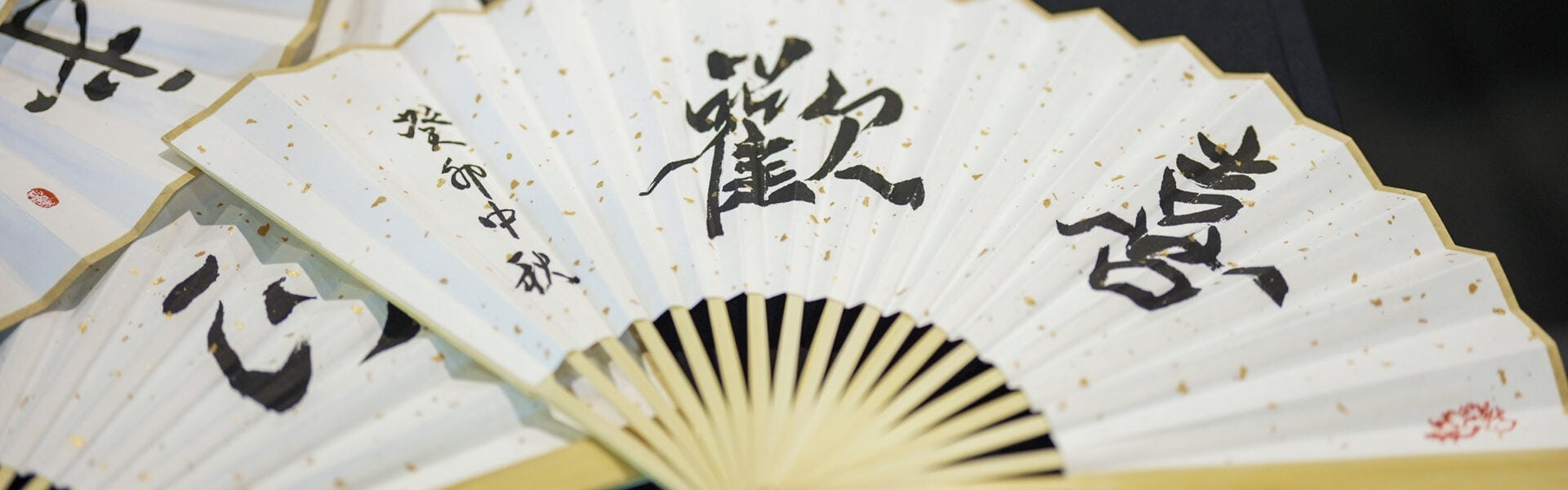 White fans spread out on a table.