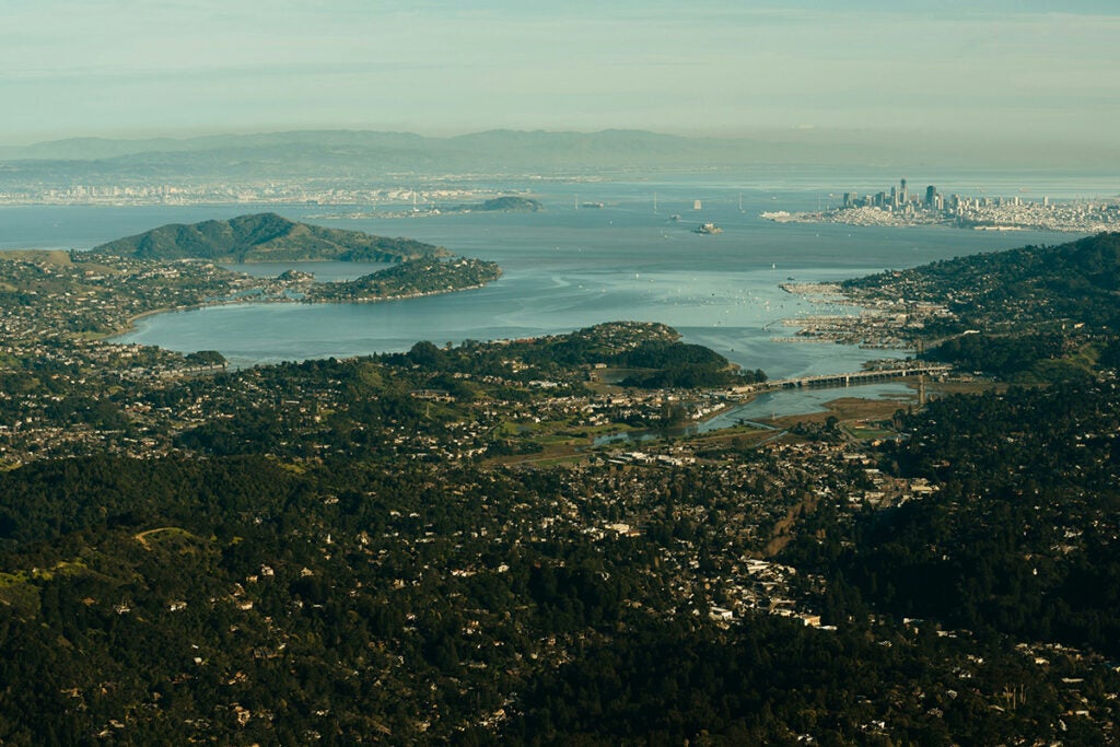 Birds eye view of the Bay Area, California.