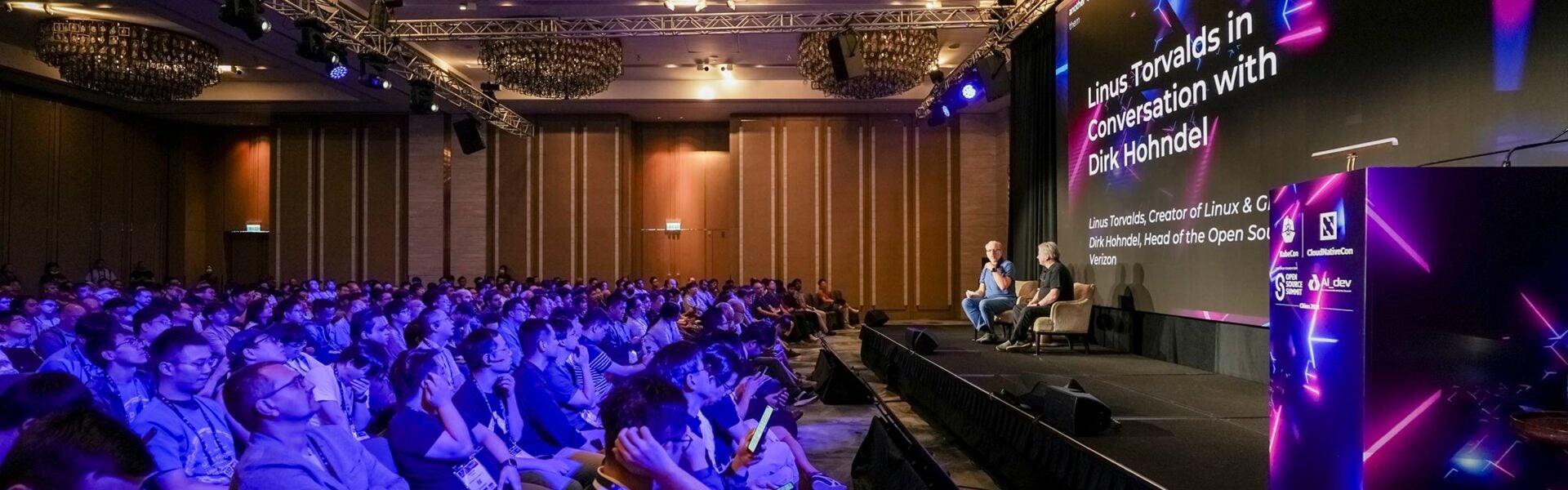 A large crowd watching and listening to Keynote Speakers.