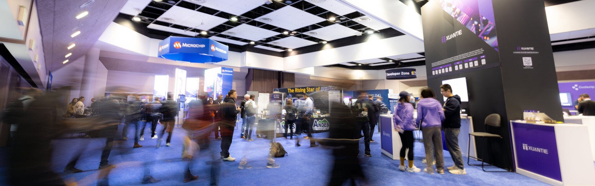 A busy exhibit hall.
