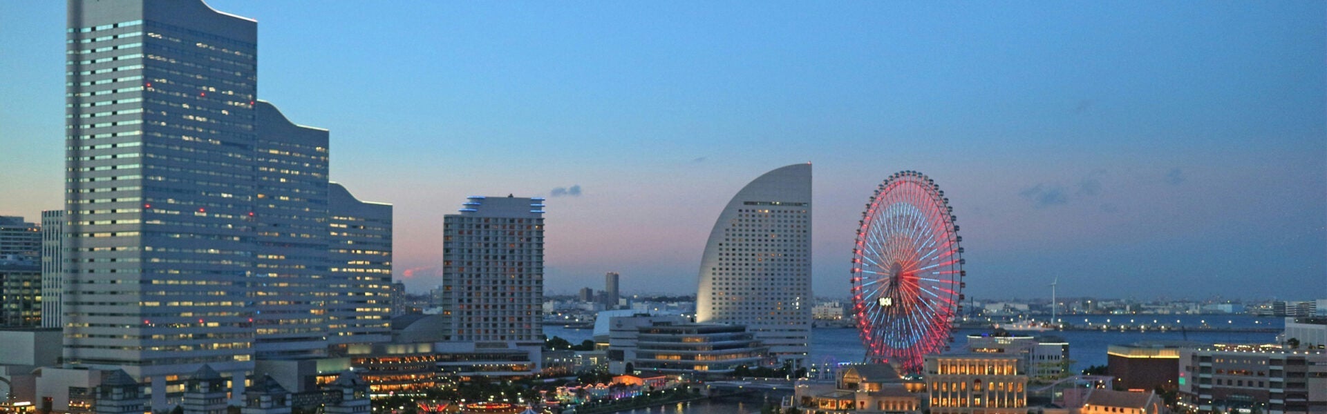 Yokohama skyline at dusk.