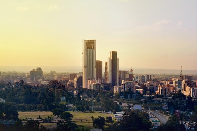 Aerial view of the skyline of Nairobi.